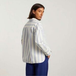 Everlane Shirt Womens White Blue Striped Button The Boxy Oxford 2 Pocket